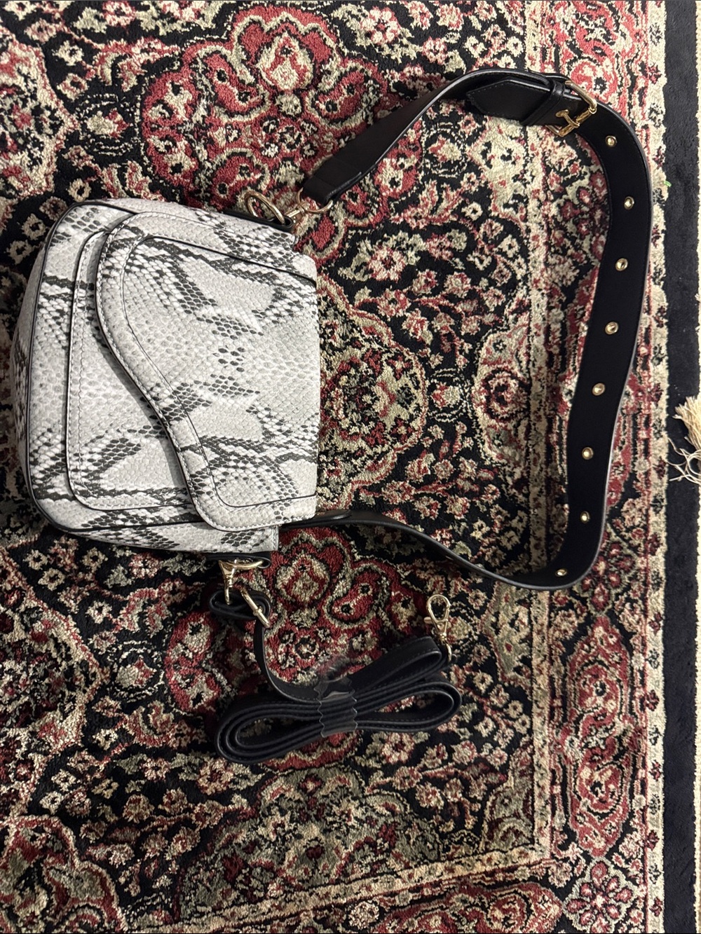 Call it spring Python-Print Crossbody Bag with Black Studded Strap